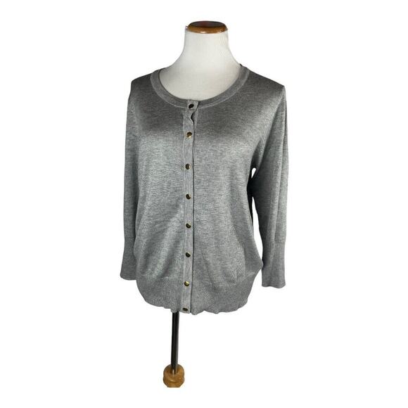 Carmen Marc Valvo‎ Grey Cardigan Lightweight Rayon Gold Snaps New XL - Picture 1 of 5